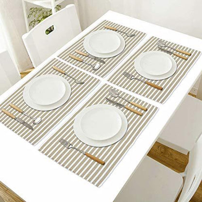 Ribbed Cotton Heat Resistant Dining Table Mat, Brown Striped - HOKIPO | Har Ghar ka Humsafar