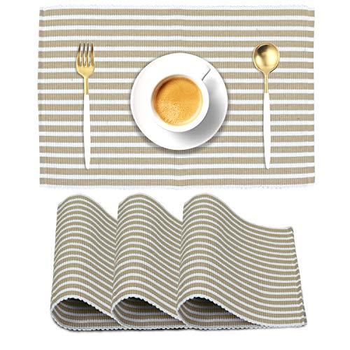 Ribbed Cotton Heat Resistant Dining Table Mat, Brown Striped - HOKIPO | Har Ghar ka Humsafar