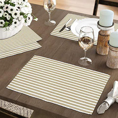 Ribbed Cotton Heat Resistant Dining Table Mat, Brown Striped - HOKIPO | Har Ghar ka Humsafar