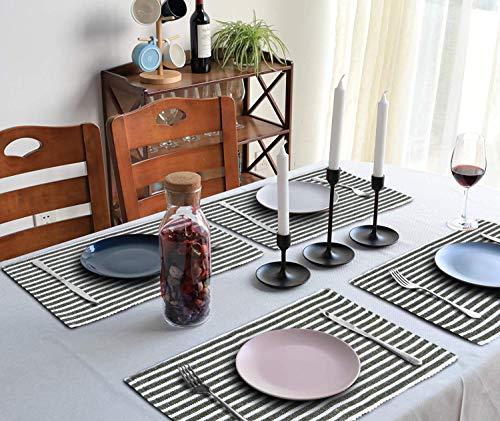 Ribbed Cotton Heat Resistant Dining Table Mat, Grey Striped - HOKIPO | Har Ghar ka Humsafar