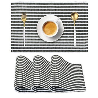 Ribbed Cotton Heat Resistant Dining Table Mat, Grey Striped - HOKIPO | Har Ghar ka Humsafar