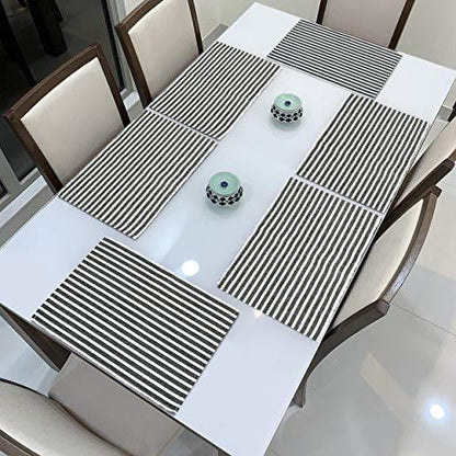 Ribbed Cotton Heat Resistant Dining Table Mat, Grey Striped - HOKIPO | Har Ghar ka Humsafar