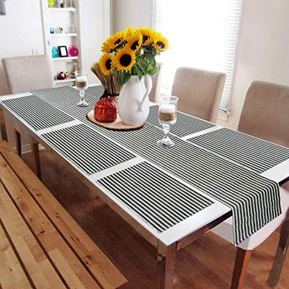 Ribbed Cotton Heat Resistant Dining Table Mat, Grey Striped - HOKIPO | Har Ghar ka Humsafar