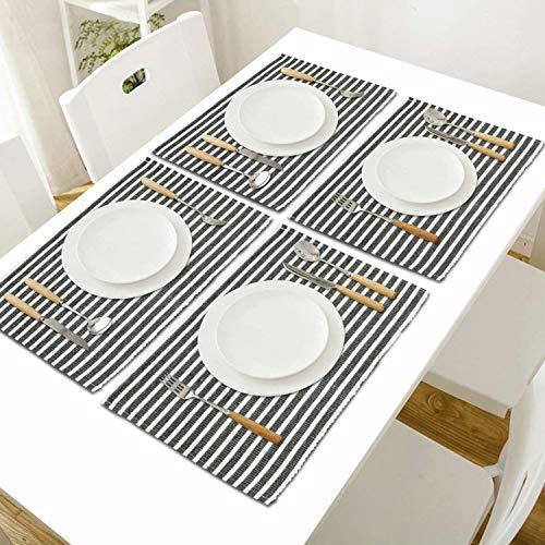 Ribbed Cotton Heat Resistant Dining Table Mat, Grey Striped - HOKIPO | Har Ghar ka Humsafar