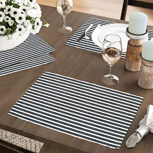 Ribbed Cotton Heat Resistant Dining Table Mat, Grey Striped - HOKIPO | Har Ghar ka Humsafar