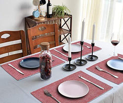 Ribbed Cotton Heat Resistant Dining Table Mat, Red - HOKIPO | Har Ghar ka Humsafar