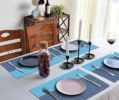 Ribbed Cotton Heat Resistant Dining Table Mat, Sky Blue - HOKIPO | Har Ghar ka Humsafar