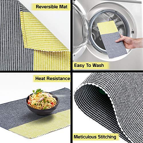 Ribbed Cotton Heat Resistant Dining Table Mat, Yellow & Grey - HOKIPO | Har Ghar ka Humsafar