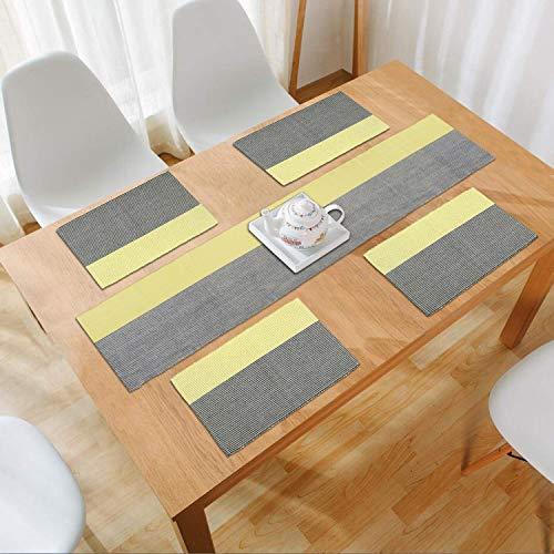 Ribbed Cotton Heat Resistant Dining Table Mat, Yellow & Grey - HOKIPO | Har Ghar ka Humsafar