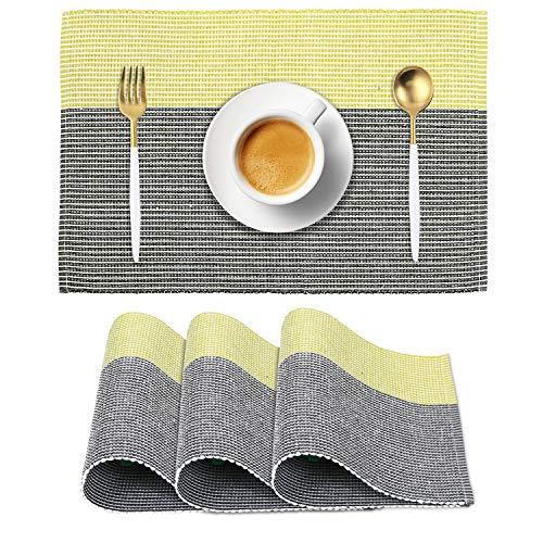 Ribbed Cotton Heat Resistant Dining Table Mat, Yellow & Grey - HOKIPO | Har Ghar ka Humsafar