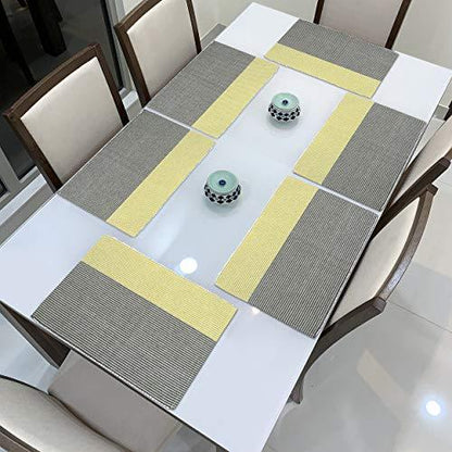 Ribbed Cotton Heat Resistant Dining Table Mat, Yellow & Grey - HOKIPO | Har Ghar ka Humsafar