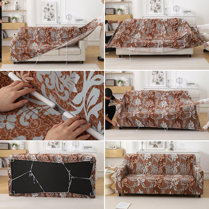 Rich Chocolate Damask Floral Printed Elastic Sofa Cover - HOKIPO | Har Ghar ka Humsafar