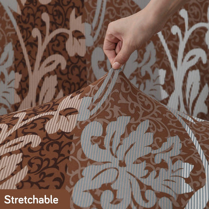 Rich Chocolate Damask Floral Printed Elastic Sofa Cover - HOKIPO | Har Ghar ka Humsafar