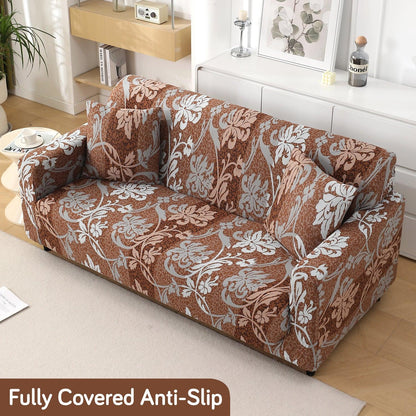 Rich Chocolate Damask Floral Printed Elastic Sofa Cover - HOKIPO | Har Ghar ka Humsafar