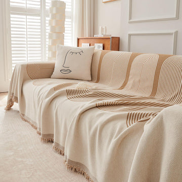 Sand Brown Abstract Line Print Chenille Sofa Throw | Durable & Stylish - HOKIPO | Har Ghar ka Humsafar