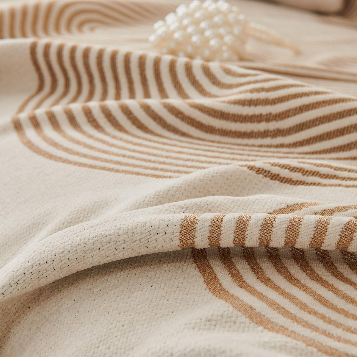 Sand Brown Abstract Line Print Chenille Sofa Throw | Durable & Stylish - HOKIPO | Har Ghar ka Humsafar