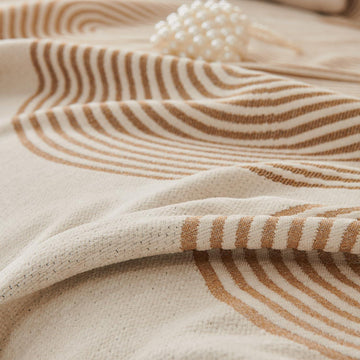 Sand Brown Abstract Line Print Chenille Sofa Throw | Durable & Stylish - HOKIPO | Har Ghar ka Humsafar