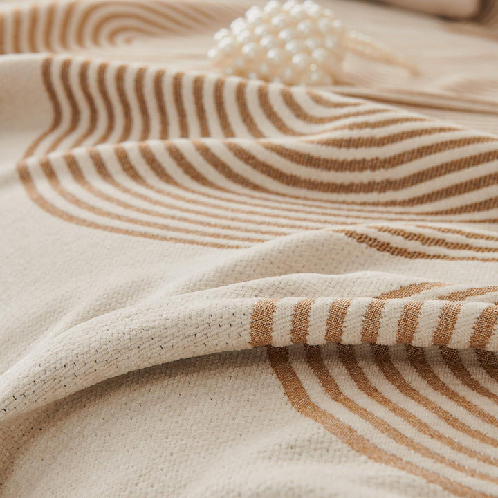 Sand Brown Abstract Line Print Chenille Sofa Throw | Durable & Stylish - HOKIPO | Har Ghar ka Humsafar
