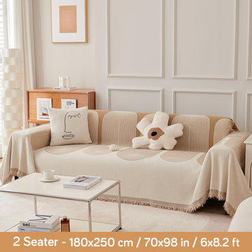 Sand Brown Abstract Line Print Chenille Sofa Throw | Durable & Stylish - HOKIPO | Har Ghar ka Humsafar