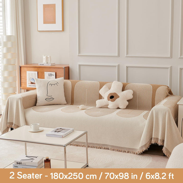 Sand Brown Abstract Line Print Chenille Sofa Throw | Durable & Stylish - HOKIPO | Har Ghar ka Humsafar