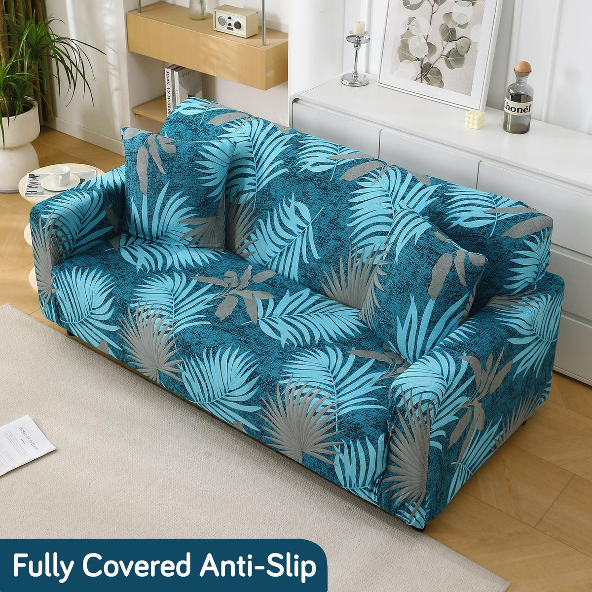Sea Blue Tropical Leaves Printed elastic sofa cover 3 2 seater​ sofas