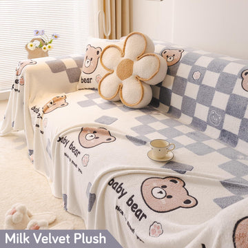 Soft and Cozy Fully Covered Velvet Plush Sofa Throw for 1/2/3 - Seater, Baby Bear - HOKIPO | Har Ghar ka Humsafar