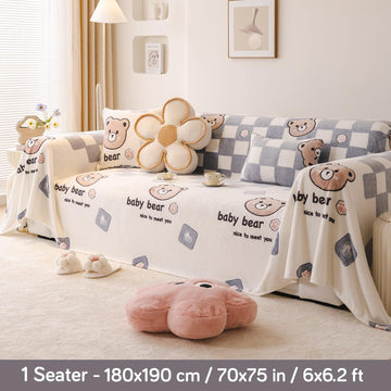Soft and Cozy Fully Covered Velvet Plush Sofa Throw for 1/2/3 - Seater, Baby Bear - HOKIPO | Har Ghar ka Humsafar