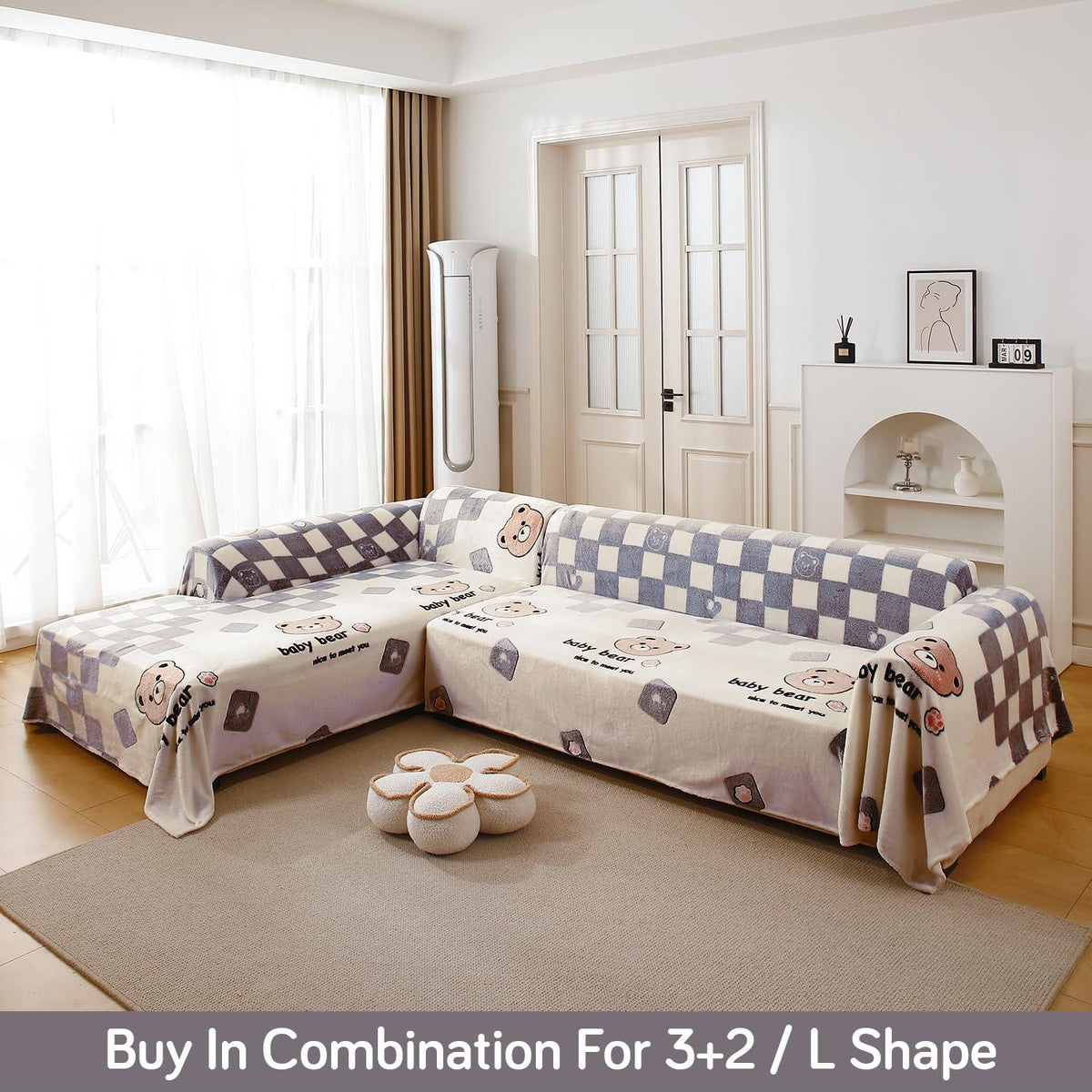 Baby Bear Luxury Velvet Plush Sofa Throw – L Shape Sofa | HOKIPO