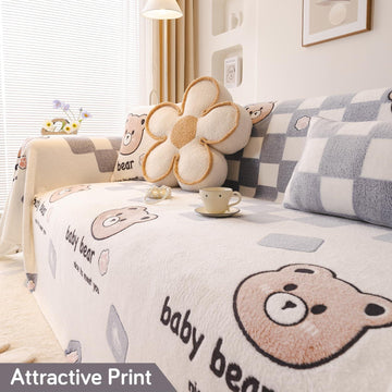 Soft and Cozy Fully Covered Velvet Plush Sofa Throw for 1/2/3 - Seater, Baby Bear - HOKIPO | Har Ghar ka Humsafar