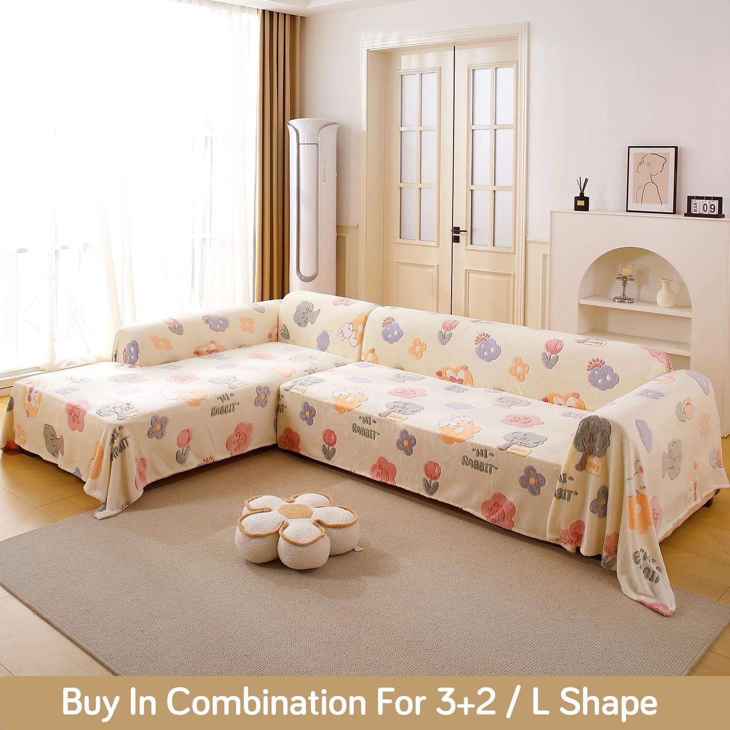 Soft and Cozy Fully Covered Velvet Plush Sofa Throw for 1/2/3 - Seater, Bunny Rabbit - HOKIPO | Har Ghar ka Humsafar