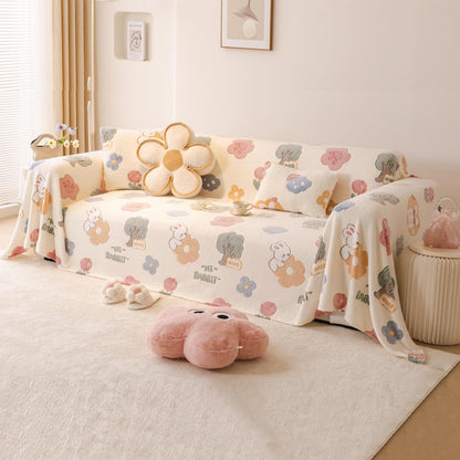 Soft and Cozy Fully Covered Velvet Plush Sofa Throw for 1/2/3 - Seater, Bunny Rabbit - HOKIPO | Har Ghar ka Humsafar