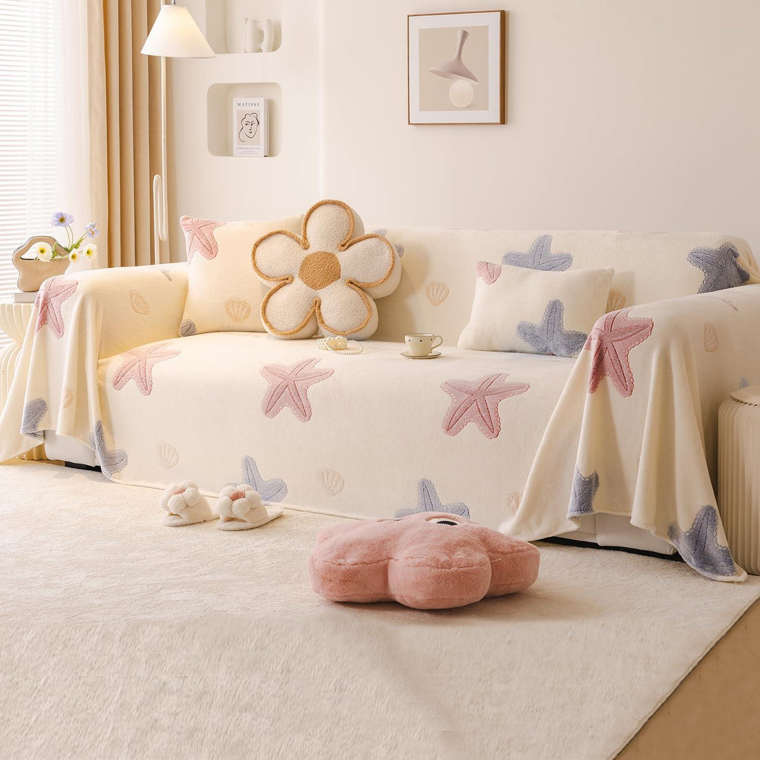 Soft and Cozy Fully Covered Velvet Plush Sofa Throw for 1/2/3 - Seater, Ocean Stars | HOKIPO