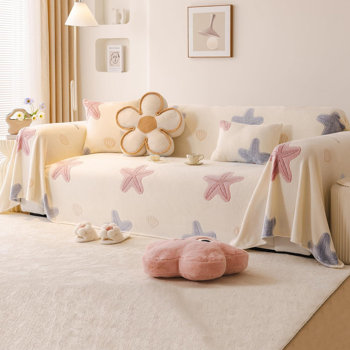 Soft and Cozy Fully Covered Velvet Plush Sofa Throw for 1/2/3 - Seater, Ocean Stars | HOKIPO