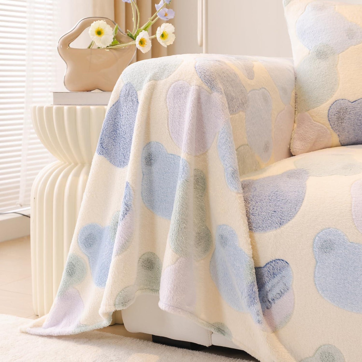 SHOP Phil Blue Bear Luxury Velvet Plush Sofa Throw online at HOKIPO