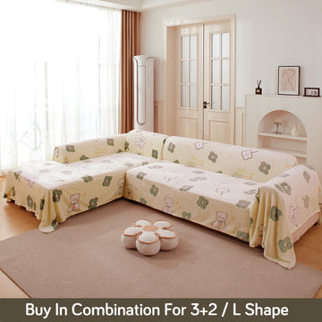 Soft and Cozy Fully Covered Velvet Plush Sofa Throw for 1/2/3 - Seater, Pink Bear - HOKIPO | Har Ghar ka Humsafar