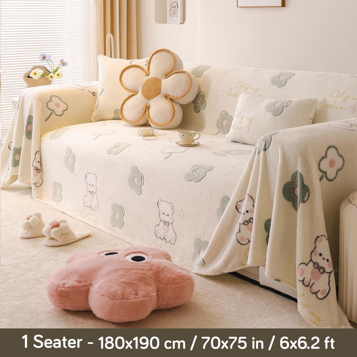 Pink Bear Premium Velvet Plush Sofa Throw Available for 1/2/3 seater sofas | HOKIPO