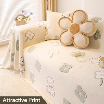 Soft and Cozy Fully Covered Velvet Plush Sofa Throw for 1/2/3 - Seater, Pink Bear - HOKIPO | Har Ghar ka Humsafar