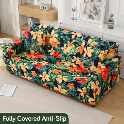 Spring Green Hibiscus Printed Elastic Sofa Cover - HOKIPO | Har Ghar ka Humsafar