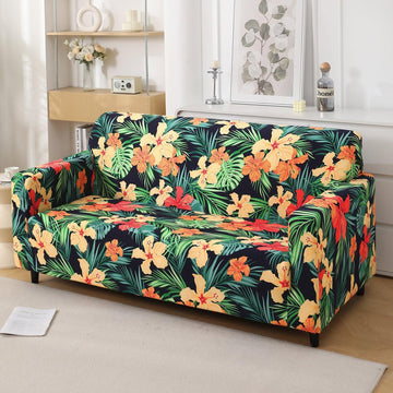 Spring Green Hibiscus Printed elastic 3 seater sofa cover​s
