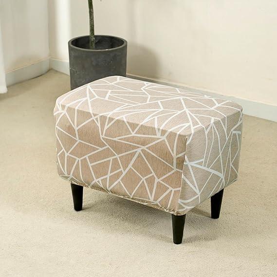 Stretchable 140 GSM Footstool Cover, Beige Abstract Geometry - HOKIPO | Har Ghar ka Humsafar