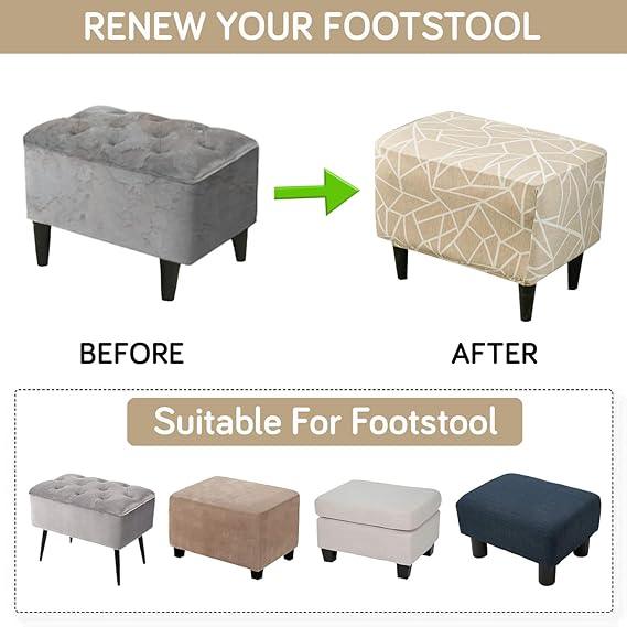 Stretchable 140 GSM Footstool Cover, Beige Abstract Geometry - HOKIPO | Har Ghar ka Humsafar