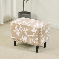 Stretchable 140 GSM Footstool Cover, Buff Brown Sillehoute Floral - HOKIPO | Har Ghar ka Humsafar