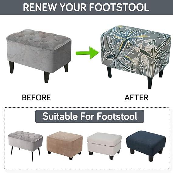 Stretchable 140 GSM Footstool Cover, Frost Grey Marginata - HOKIPO | Har Ghar ka Humsafar