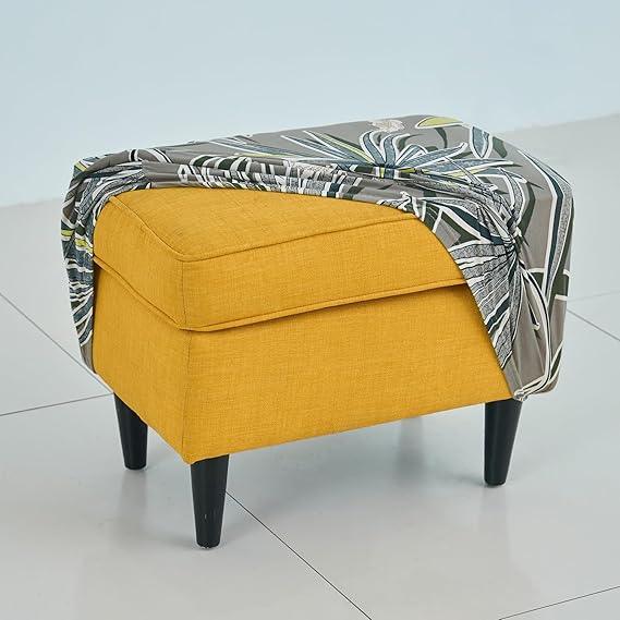 Stretchable 140 GSM Footstool Cover, Frost Grey Marginata - HOKIPO | Har Ghar ka Humsafar