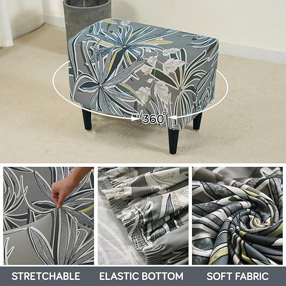 Stretchable 140 GSM Footstool Cover, Frost Grey Marginata - HOKIPO | Har Ghar ka Humsafar