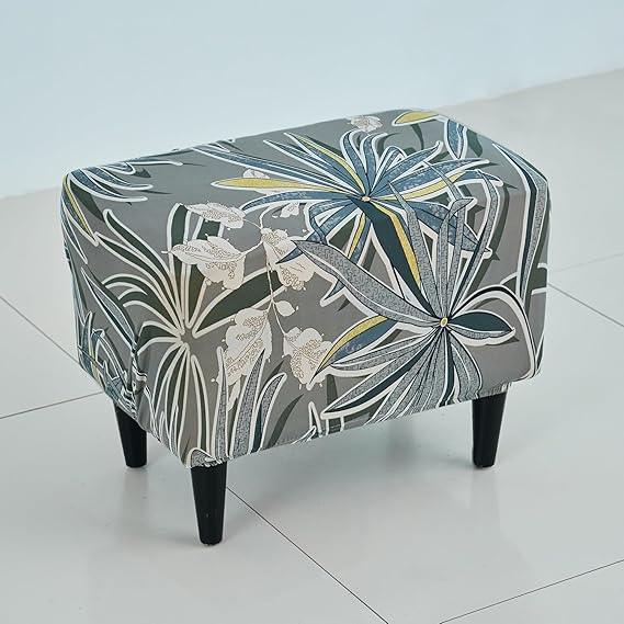 Stretchable 140 GSM Footstool Cover, Frost Grey Marginata - HOKIPO | Har Ghar ka Humsafar