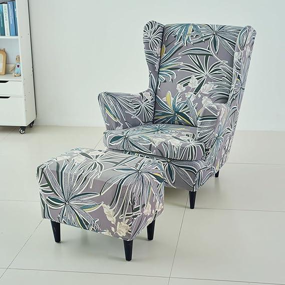 Stretchable 140 GSM Footstool Cover, Frost Grey Marginata - HOKIPO | Har Ghar ka Humsafar