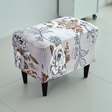 Stretchable 140 GSM Footstool Cover, Gentle Grey Dahlia - HOKIPO | Har Ghar ka Humsafar