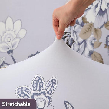 Stretchable 140 GSM Footstool Cover, Gentle Grey Dahlia - HOKIPO | Har Ghar ka Humsafar