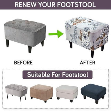 Stretchable 140 GSM Footstool Cover, Gentle Grey Dahlia - HOKIPO | Har Ghar ka Humsafar